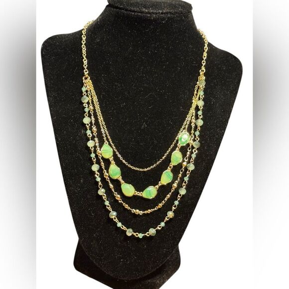 Style & Co gold tone green color stone layered necklace - Picture 2 of 4